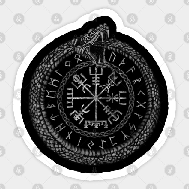 Vegvisir with Ouroboros and runes Sticker by Nartissima